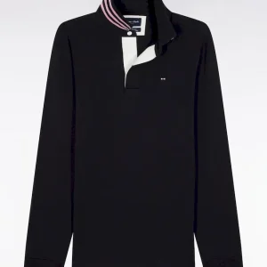 Alternative view of Maillot manches longues en jersey noir dessous de col rayé