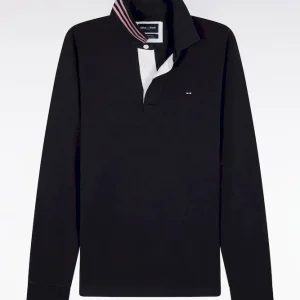 Alternative view of Maillot manches longues en jersey marine dessous de col rayé