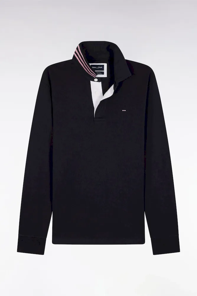 Maillot Manches Longues En Jersey Marine Dessous De Col Rayé