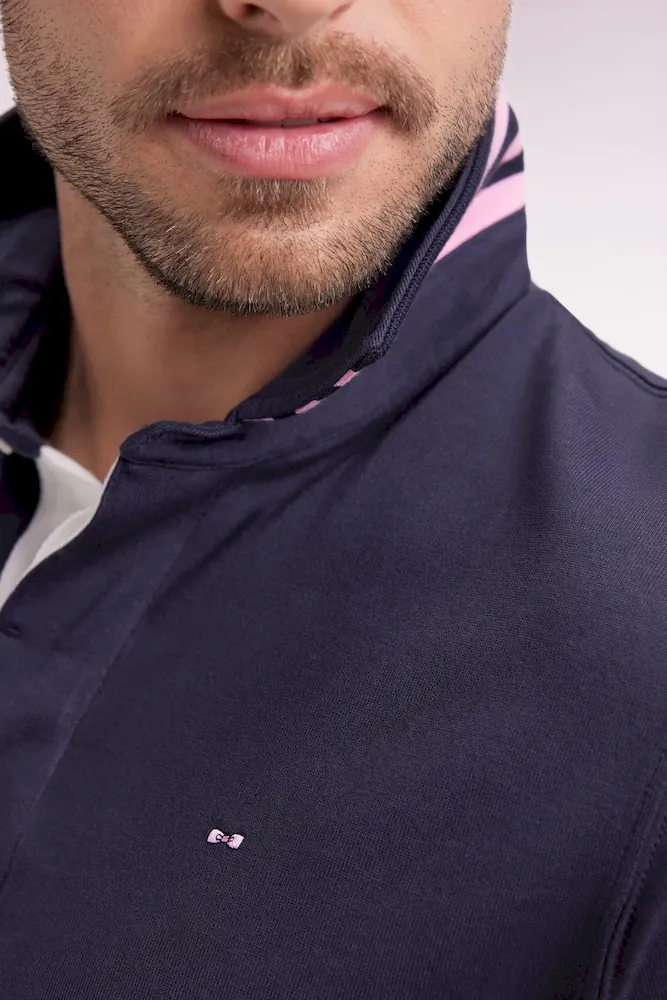 Maillot manches longues en jersey marine dessous de col rayé – Bild 4