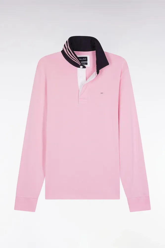 Maillot Manches Longues En Jersey Rose Dessous De Col Rayé