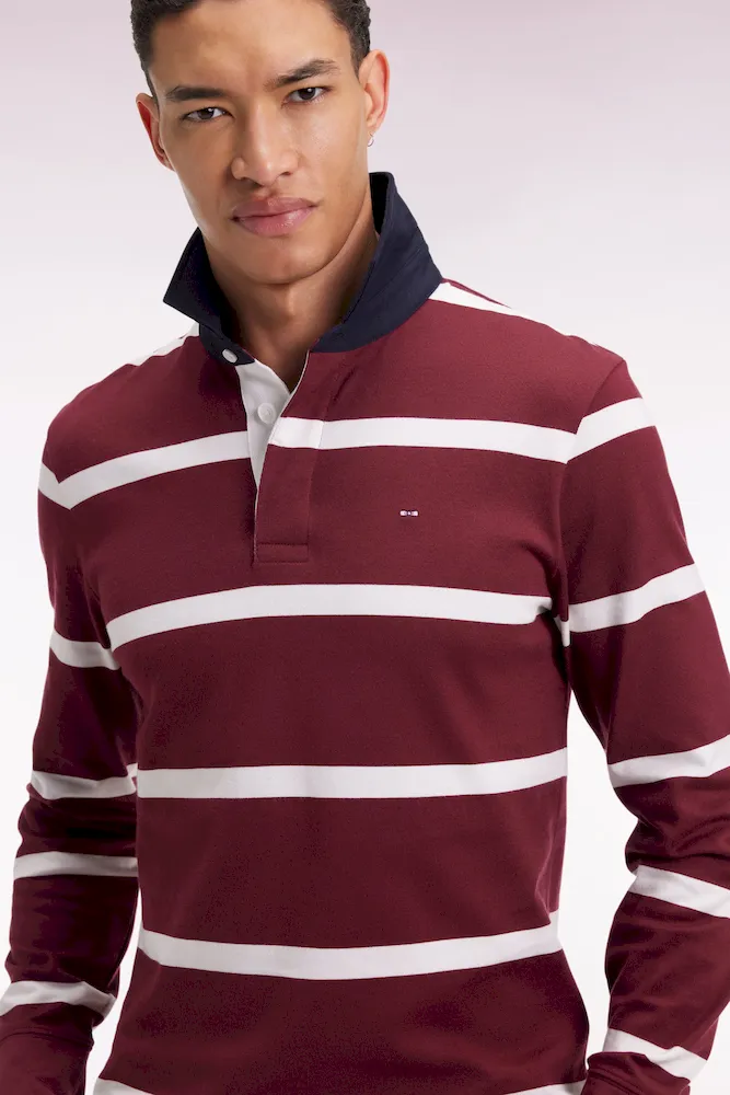 Maillot manches longues en jersey de coton bordeaux à rayures blanches