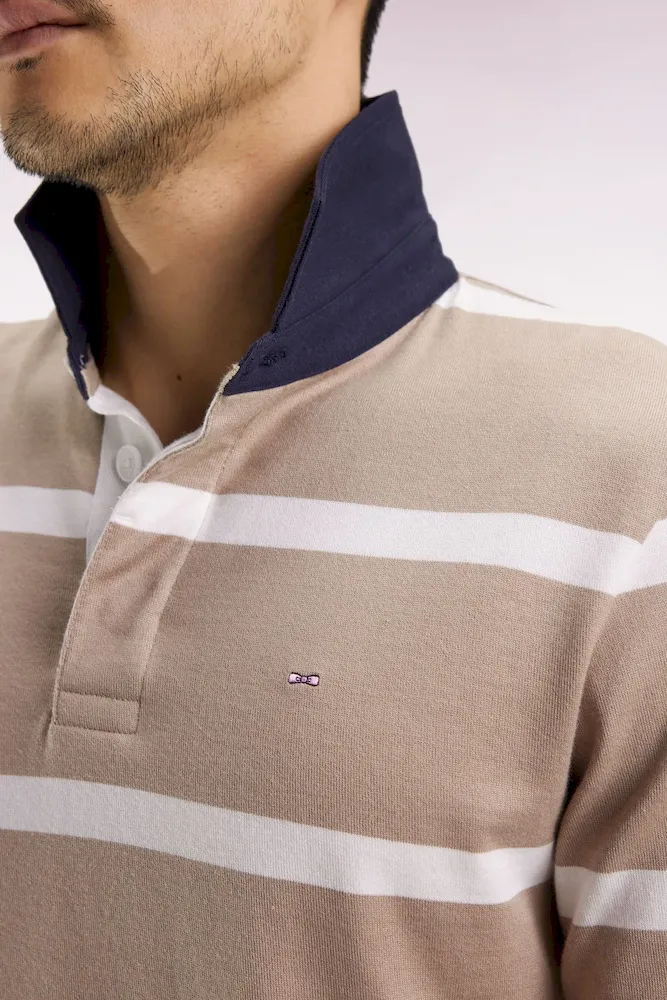 Maillot manches longues en jersey de coton beige à rayures blanches – Bild 4