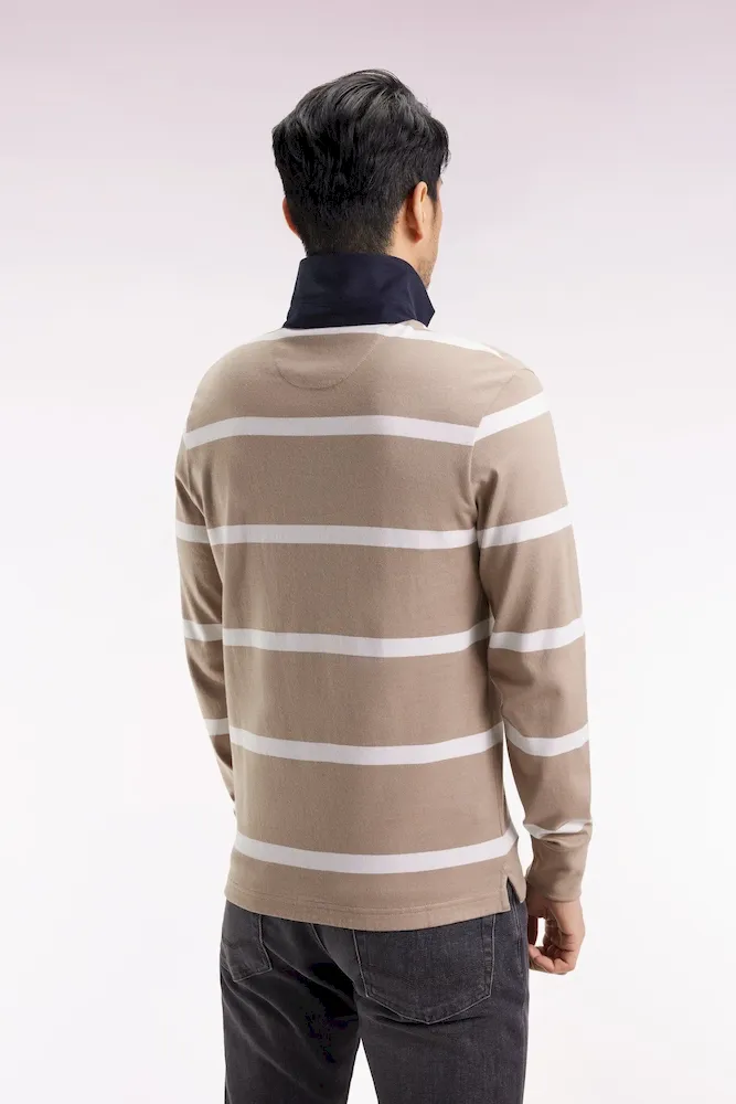 Maillot manches longues en jersey de coton beige à rayures blanches – Bild 5