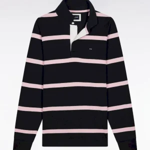 Alternative view of Maillot manches longues en jersey de coton marine à rayures roses