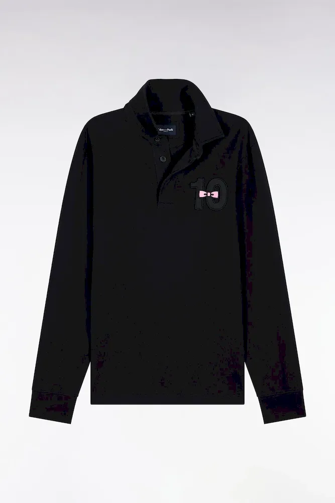 Maillot à Manches Longues En Jersey De Coton épais Noir Brodé Coupe Droite