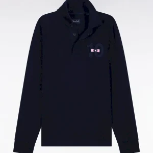 Alternative view of Maillot à manches longues en jersey de coton épais marine brodé coupe droite