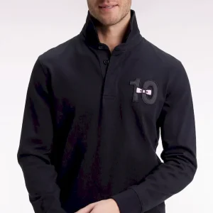 Maillot à manches longues en jersey de coton épais noir brodé coupe droite