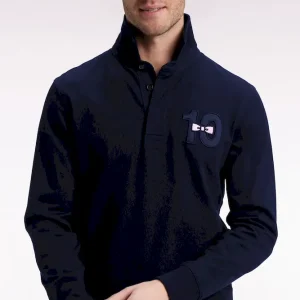 Maillot à manches longues en jersey de coton épais marine brodé coupe droite