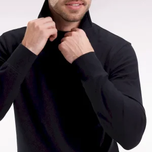 Maillot à manches longues en jersey de coton épais noir broderie nœud papillon coupe droite