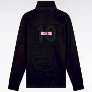 Alternative view of Maillot à manches longues en jersey de coton épais noir broderie nœud papillon coupe droite