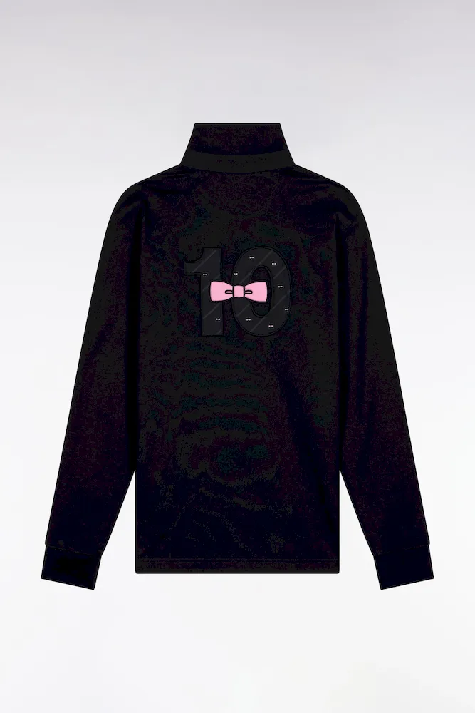 Maillot à Manches Longues En Jersey De Coton épais Noir Broderie Nœud Papillon Coupe Droite