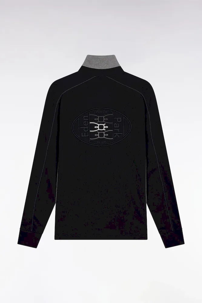 Maillot à Manches Longues En Jersey De Coton épais Noir Passepoils Coupe Droite