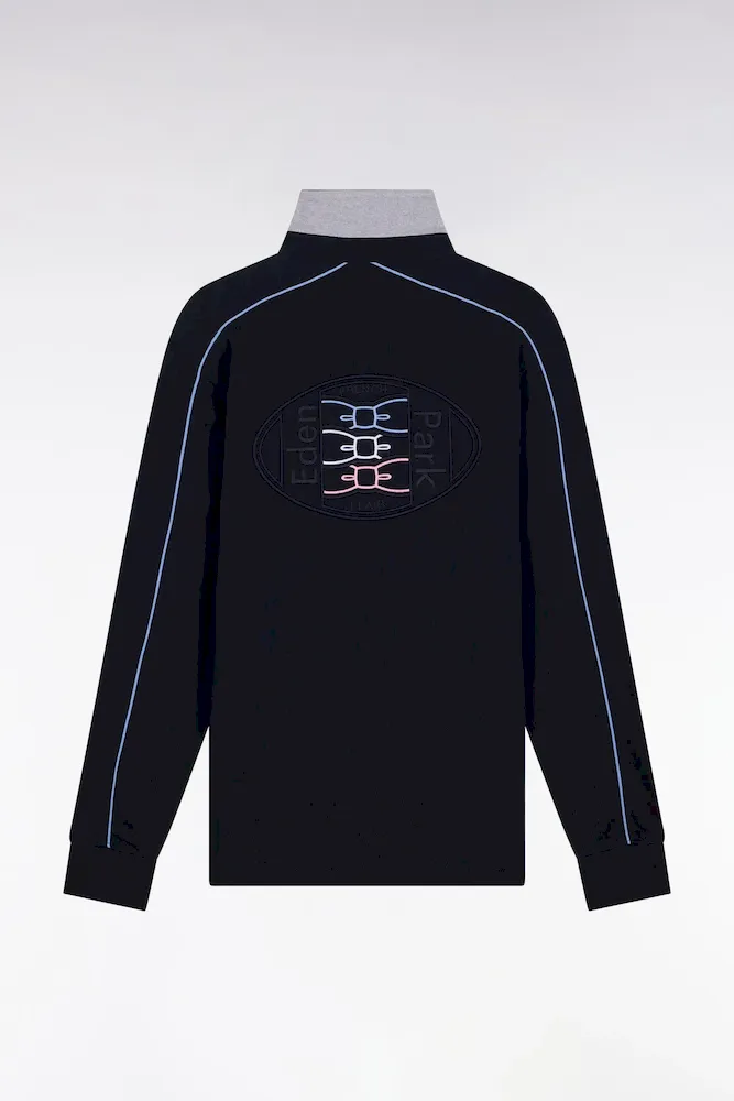 Maillot à Manches Longues En Jersey De Coton épais Marine Passepoils Coupe Droite