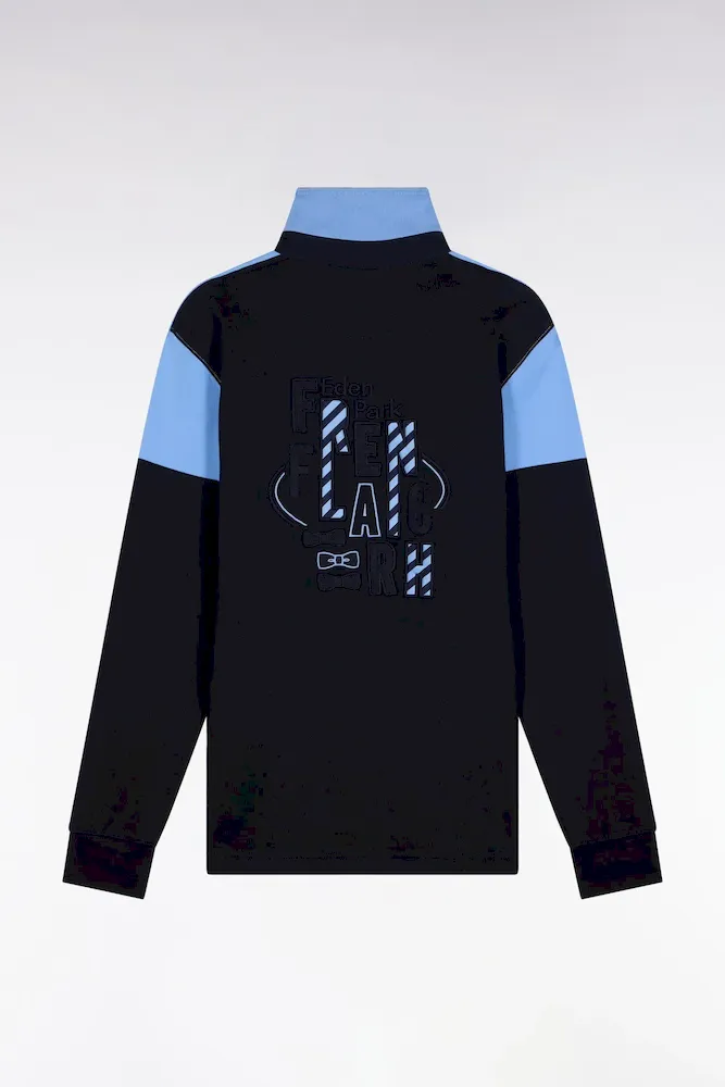 Maillot à Manches Longues En Jersey Bicolore Marine Et Ciel Coupe Droite