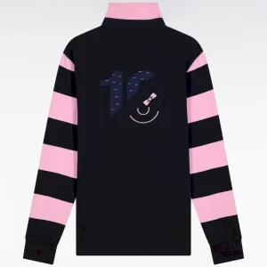 Alternative view of Maillot à manches longues rayées en molleton marine coupe droite