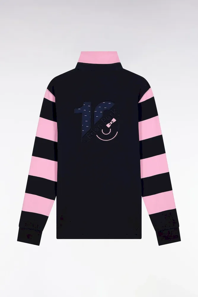 Maillot à Manches Longues Rayées En Molleton Marine Coupe Droite