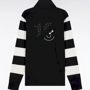 Alternative view of Maillot à manches longues rayées en molleton noir coupe droite