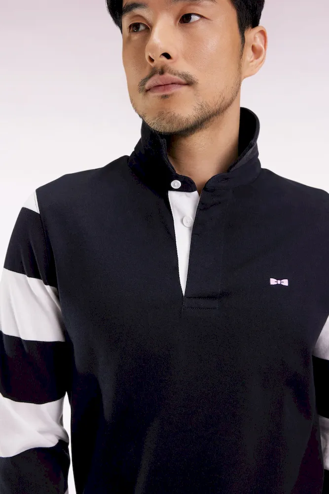 Maillot à manches longues rayées en molleton noir coupe droite