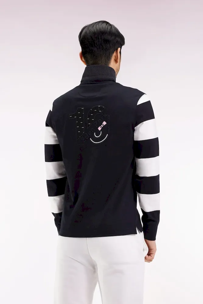 Maillot à manches longues rayées en molleton noir coupe droite – Bild 4