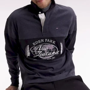 Maillot à manches longues noir et gris broderie Nouvelle Zélande