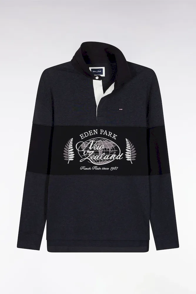 Maillot à Manches Longues Noir Et Gris Broderie Nouvelle Zélande