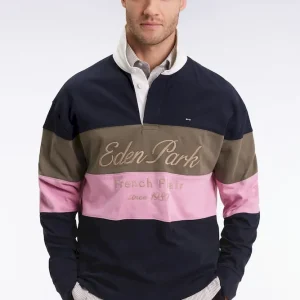 Maillot à manches longues en jersey épais marine et rose broderie vintage