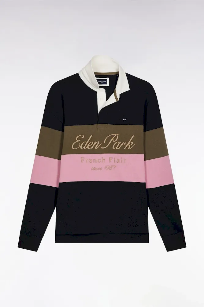 Maillot à Manches Longues En Jersey épais Marine Et Rose Broderie Vintage