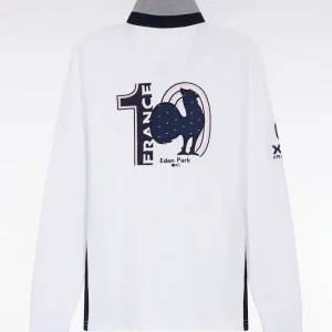 Alternative view of Maillot à manches longues XV de France blanc broderie coq coupe droite