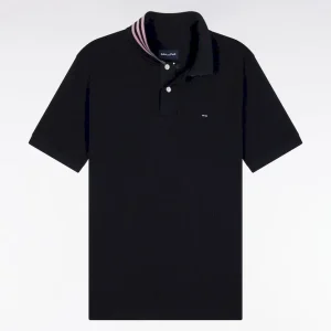 Alternative view of Polo manches courtes en coton Pima marine sous-col rayé coupe droite