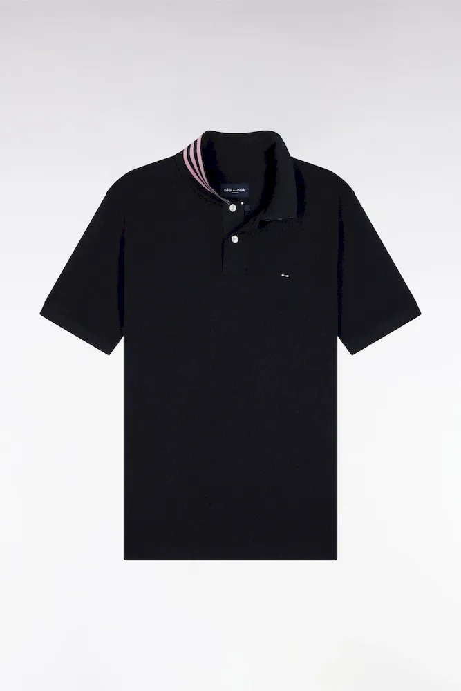 Polo Manches Courtes En Coton Pima Marine Sous-col Rayé Coupe Droite