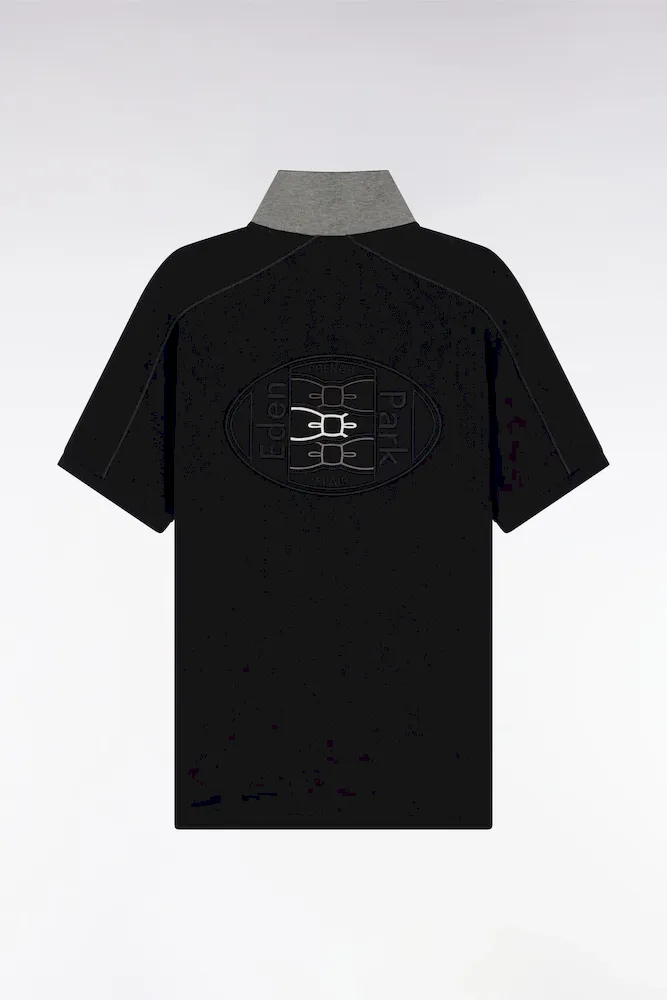 Polo à Manches Courtes En Piqué Coton Noir Passepoils Colorés