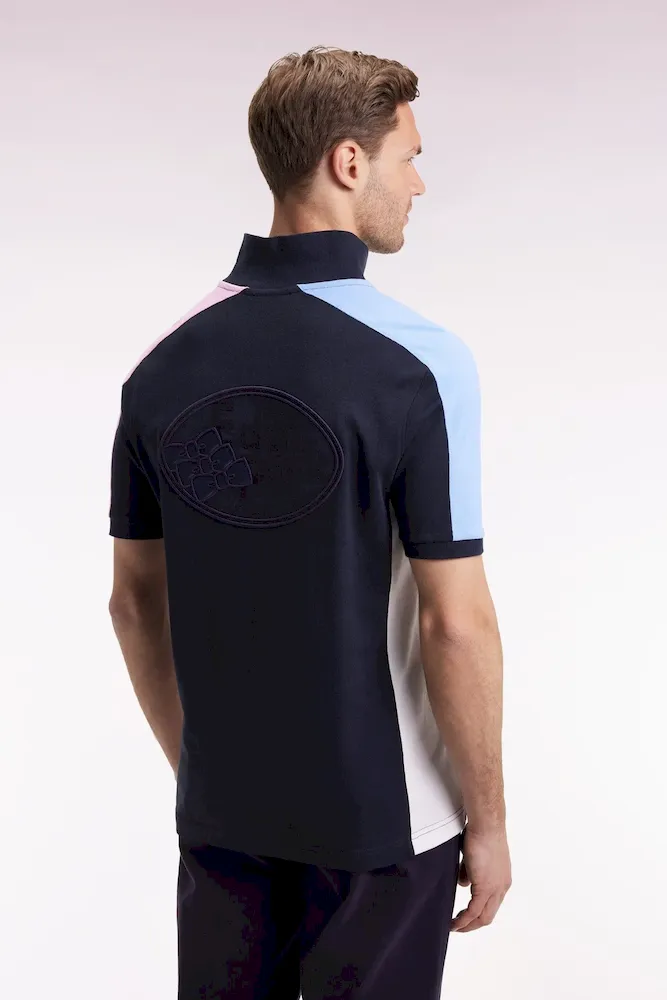 Polo à manches courtes en piqué coton marine découpes tricolores – Bild 4