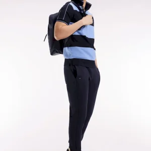 Polo cerclé en piqué coton à manches courtes en coton bleu