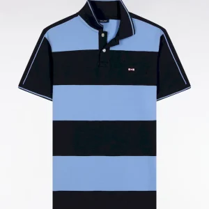 Alternative view of Polo cerclé en piqué coton à manches courtes en coton bleu