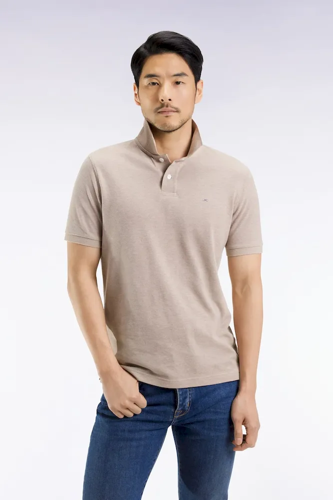 Polo manches courtes en coton chiné beige coupe droite – Bild 3