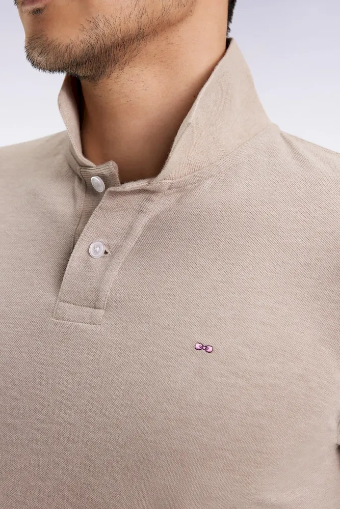 Polo manches courtes en coton chiné beige coupe droite – Bild 4