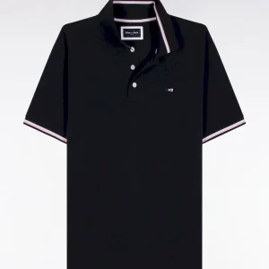 Alternative view of Polo manches courtes en coton marine détails rayés coupe ample