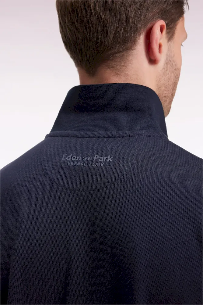 Polo manches courtes en coton marine détails rayés coupe ample – Bild 4