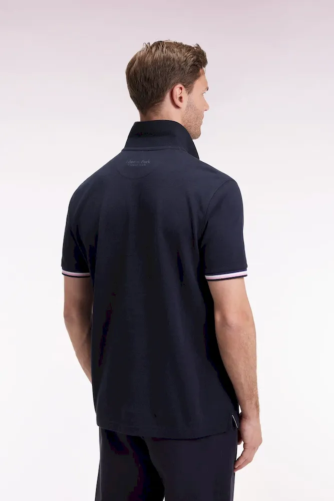 Polo manches courtes en coton marine détails rayés coupe ample – Bild 5