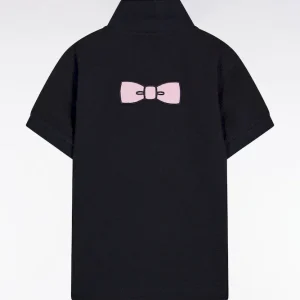 Polo manches courtes en coton marine broderie nœud papillon coupe droite