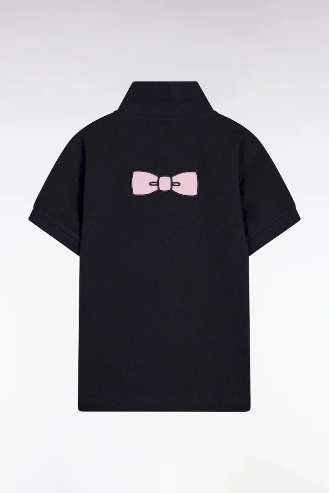 Polo manches courtes en coton marine broderie nœud papillon coupe droite