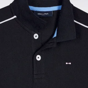 Alternative view of Polo manches courtes en coton marine passepoils blancs coupe droite