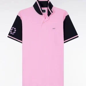 Alternative view of Polo bicolore à manches courtes en coton rose broderie 10