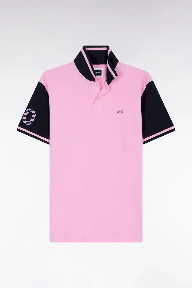 Polo Bicolore à Manches Courtes En Coton Rose Broderie 10