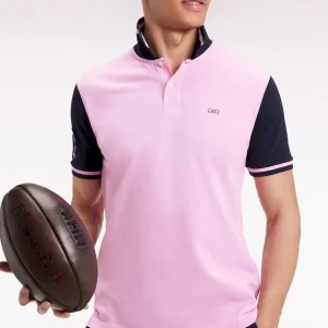 Polo bicolore à manches courtes en coton rose broderie 10