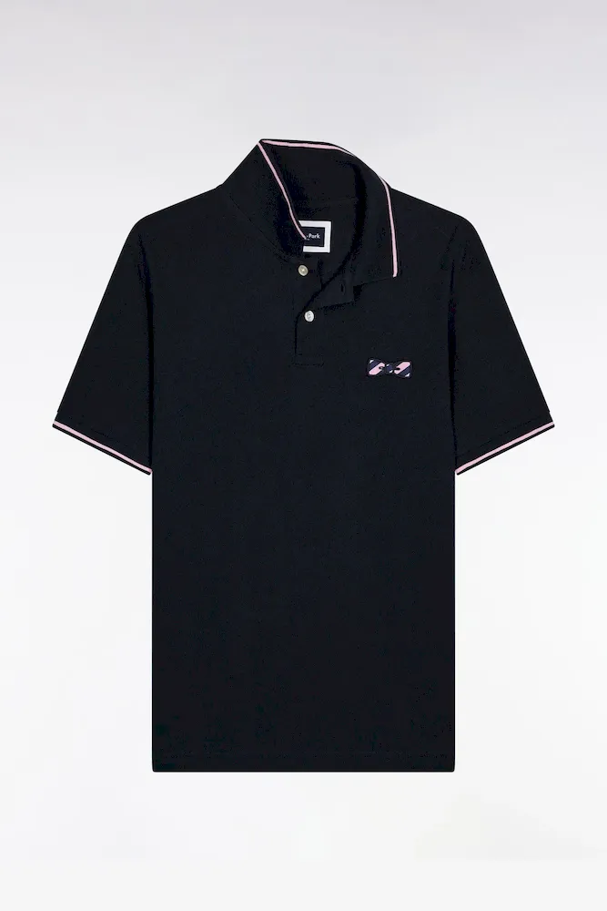 Polo à Manches Courtes En Coton Marine Broderie Cerclée