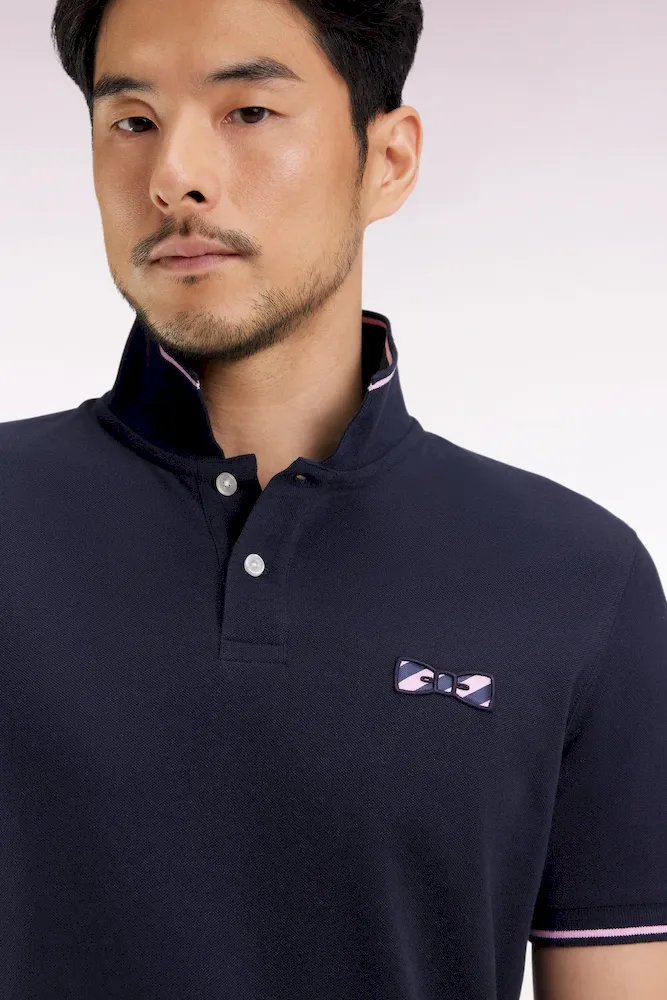 Polo à manches courtes en coton marine broderie cerclée – Bild 4