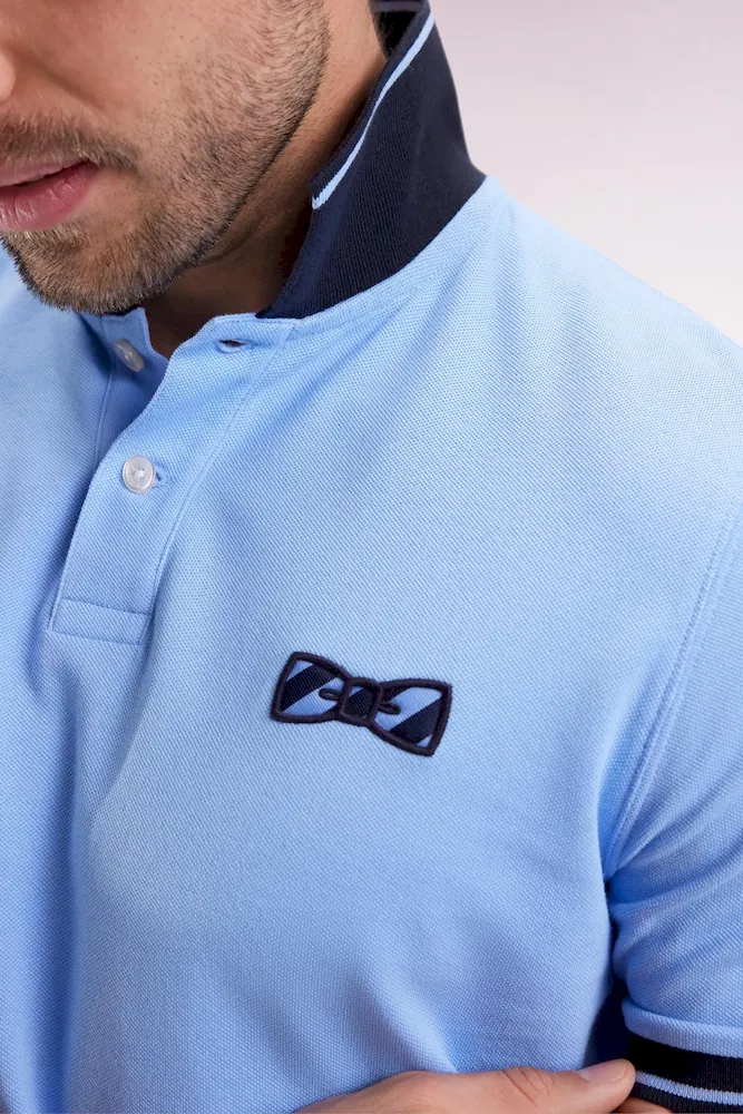 Polo à manches courtes en coton ciel broderie cerclée – Bild 4