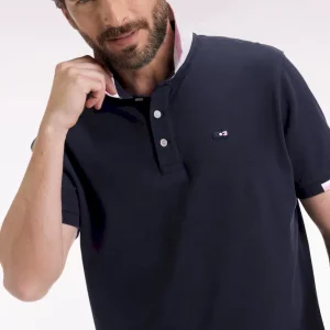 Polo manches courtes en coton marine détails tricolores coupe ample